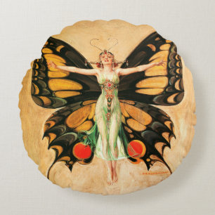 Flapper Fjäril Leyendecker Kvinna Illustration Rund Kudde