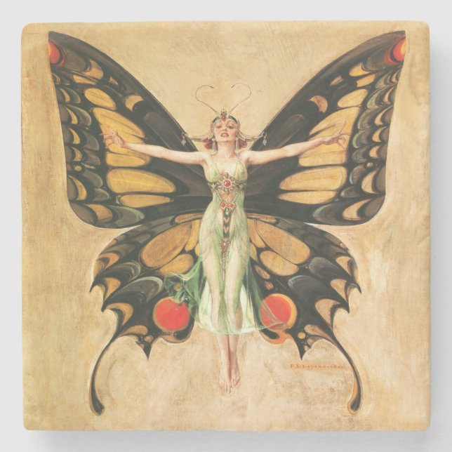 Flapper Fjäril Leyendecker Kvinna Illustration Stenunderlägg (Framsidan)