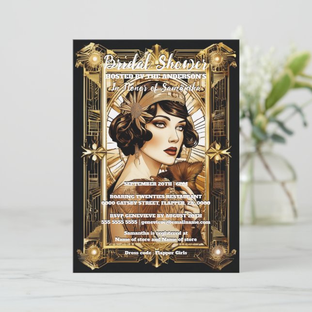 Flapper Girl brunette 1920's formal costume party Inbjudningar (Stående Fram)