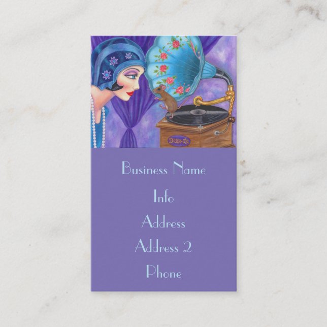 Flapper Girl Roaring Twenties Mouse Gramophone Visitkort (Framsida)