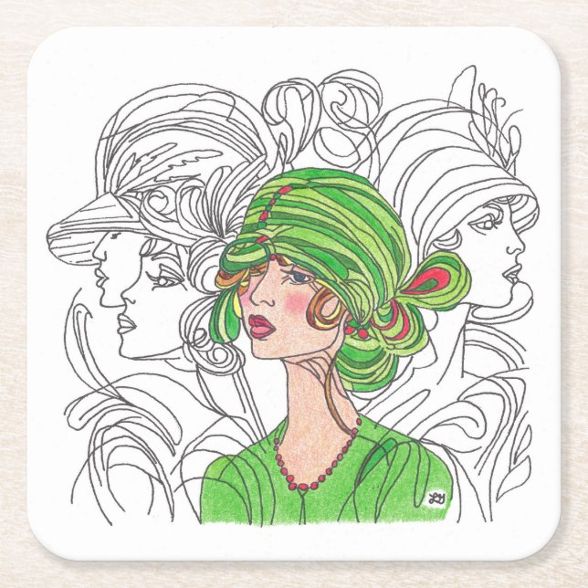 Flapper Girl Underlägg Papper Kvadrat (Framsidan)
