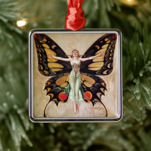 Flapper Girl's Metamorphosis to Butterfly 1922 Julgransprydnad Metall