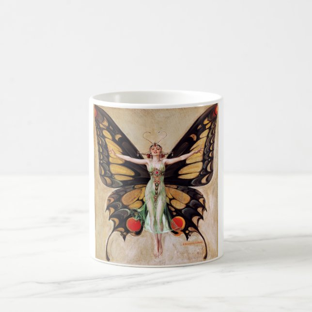 Flapper Girl's Metamorphosis to Butterfly 1922 Kaffemugg (Center)