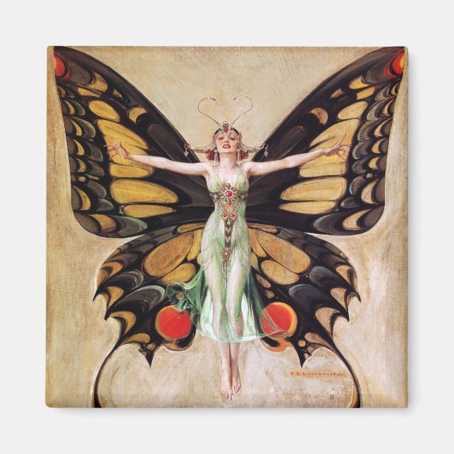 Flapper Girl's Metamorphosis to Butterfly 1922 Magnet (Framsidan)