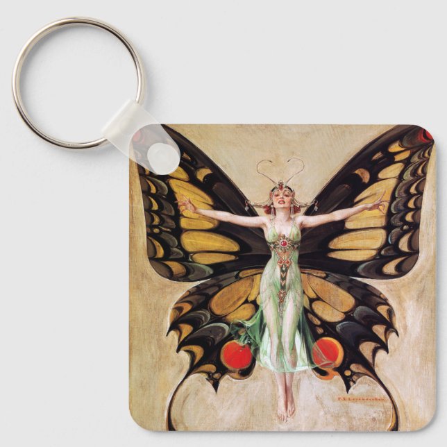 Flapper Girl's Metamorphosis to Butterfly 1922 Nyckelring (Framsida)