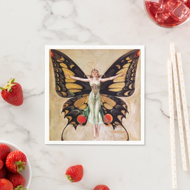 Flapper Girl's Metamorphosis to Butterfly 1922 Pappersservett (Insitu)