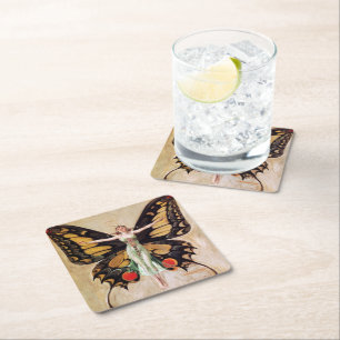 Flapper Girl's Metamorphosis to Butterfly 1922 Underlägg Papper Kvadrat