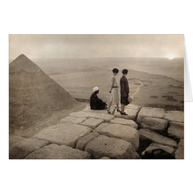 Flapper Girls Sunrise Khufu Pyramid, Egypten 1920 Hälsningskort (Framsidan Horizontal)