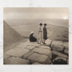 Flapper Girls Sunrise Khufu Pyramid, Egypten 1920 Ölflaska Etikett