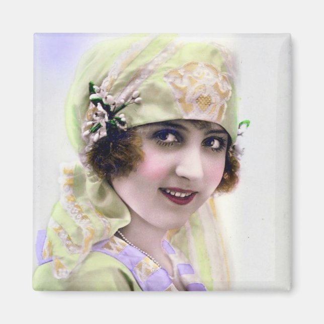 Flapper i Grönt och Lila 1920 Magnet (Framsidan)