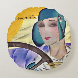 Flapper i Lila Hat (PERSONALIZE) Rund Kudde