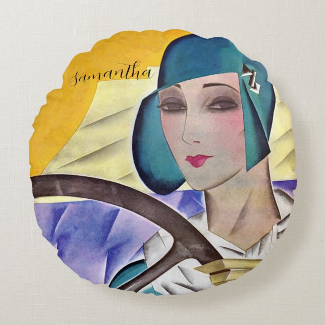 Flapper i Lila Hat (PERSONALIZE) Rund Kudde (Framsidan)