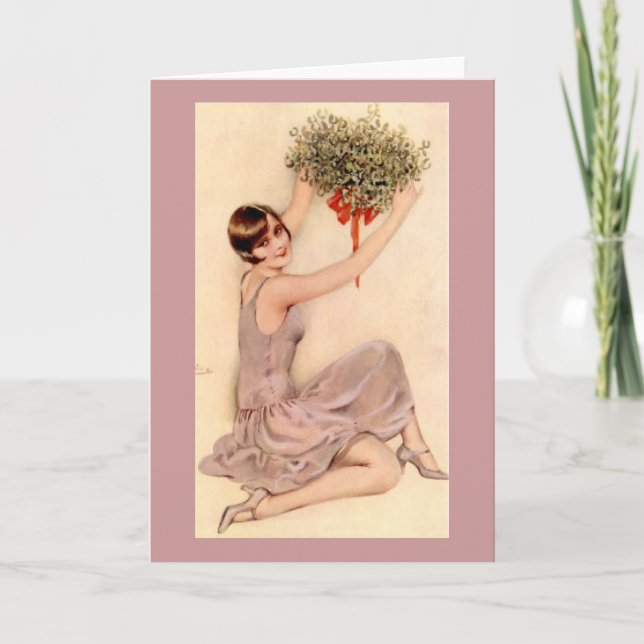Flapper med Mistletoe Helgkort (Framsida)