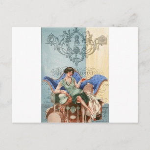 Flapper med resväskor, 1920-års rese- och konsthan vykort