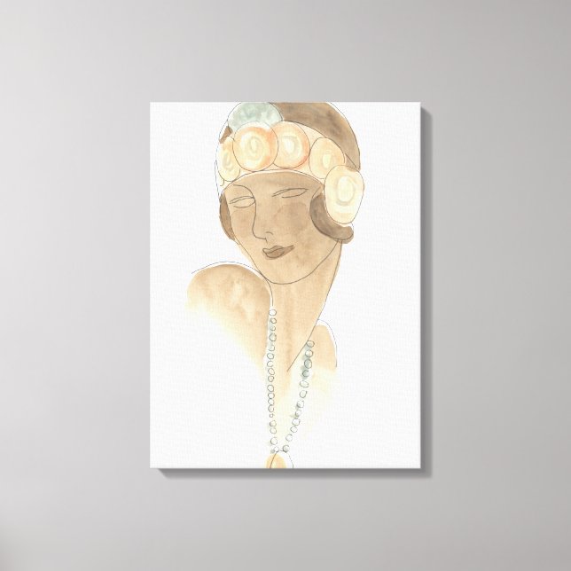 Flapper Mode Sketch - Kvinnor med hårstycke Canvastryck (Framsida)