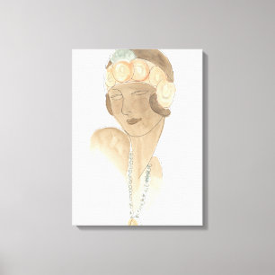 Flapper Mode Sketch - Kvinnor med hårstycke Canvastryck