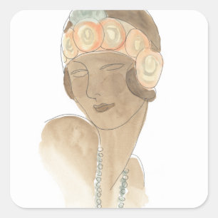 Flapper Mode Sketch - Kvinnor med hårstycke Fyrkantigt Klistermärke