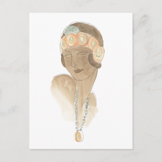 Flapper Mode Sketch - Kvinnor med hårstycke Vykort (Framsida)