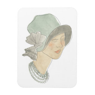 Flapper Mode Sketch - Kvinnor med hatt Magnet