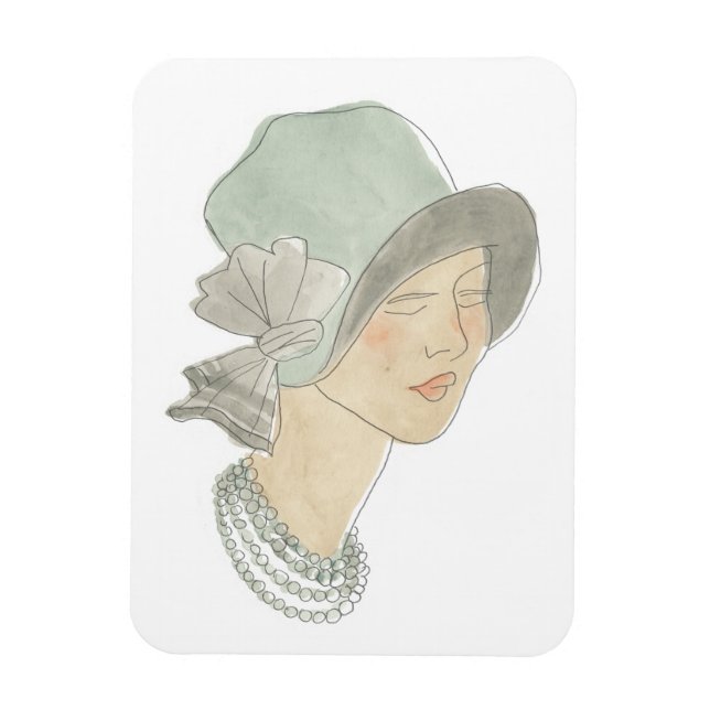 Flapper Mode Sketch - Kvinnor med hatt Magnet (Vertikal)
