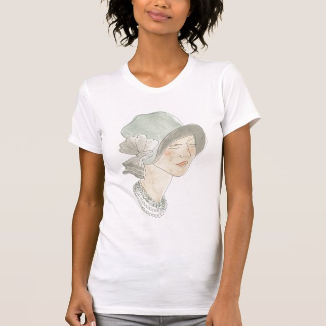 Flapper Mode Sketch - Kvinnor med hatt T Shirt (Framsida)