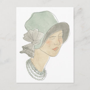 Flapper Mode Sketch - Kvinnor med hatt Vykort