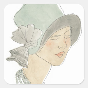 Flapper Mode Sketch - Våg med hatt Fyrkantigt Klistermärke