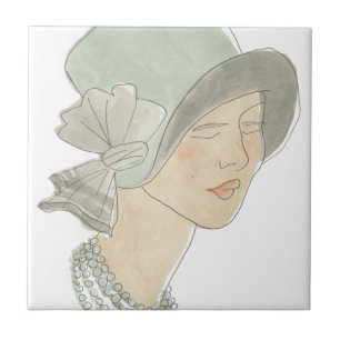 Flapper Mode Sketch - Våg med hatt Kakelplatta