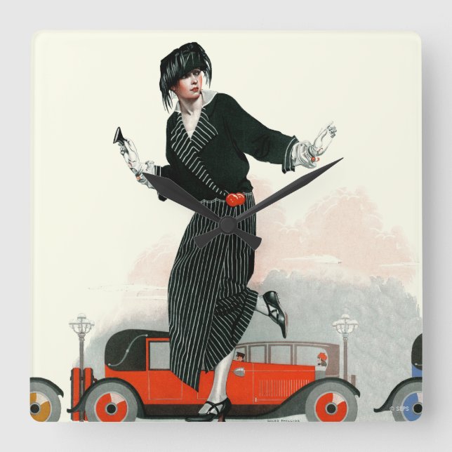 Flapper och Roadster Fyrkantig Klocka (Framsida)
