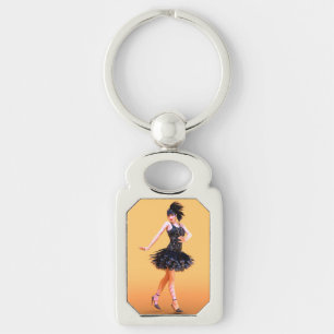 Flapperdans vintage rektangulärt silverfärgad nyckelring