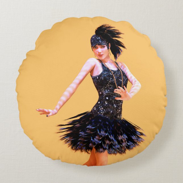 Flapperdans vintage rund kudde (Framsidan)