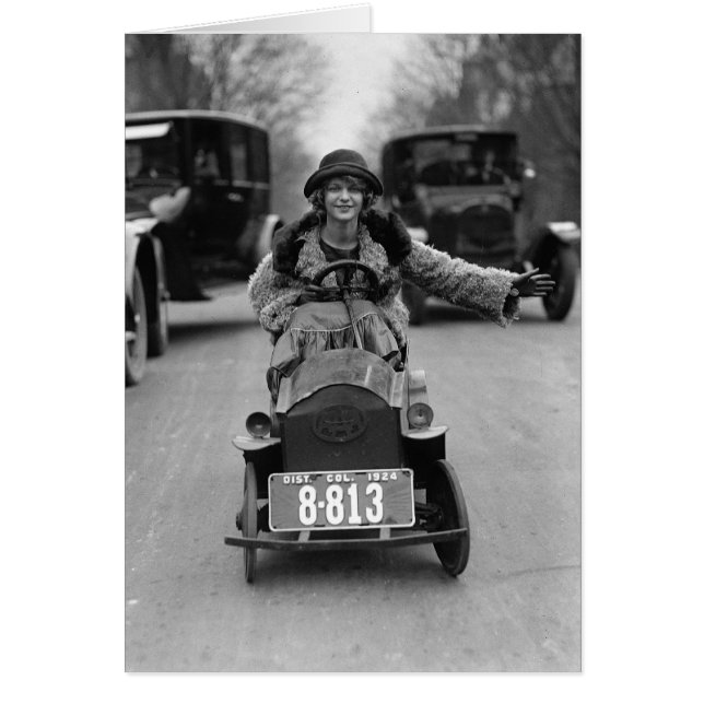 Flapperdriven fotbils, 1924 hälsningskort (Framsidan)