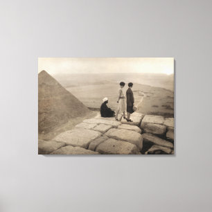 Flapperflickor soluppgång Khufupyramiden, Egypten Canvastryck