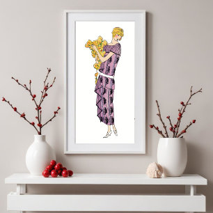 Flapperkvinna med blomma. poster