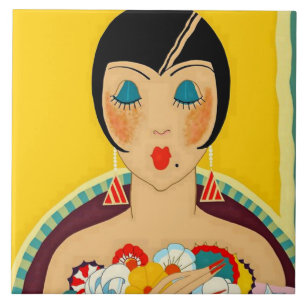 “Flappers and Flowers” Art Deco av Jose Carlos Kakelplatta