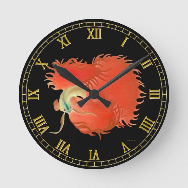 Flaring Red Betta FighWall Clock Rund Klocka (Framsida)