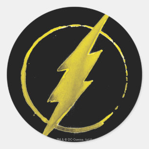 Flash   Gult Chest Emblem Runt Klistermärke