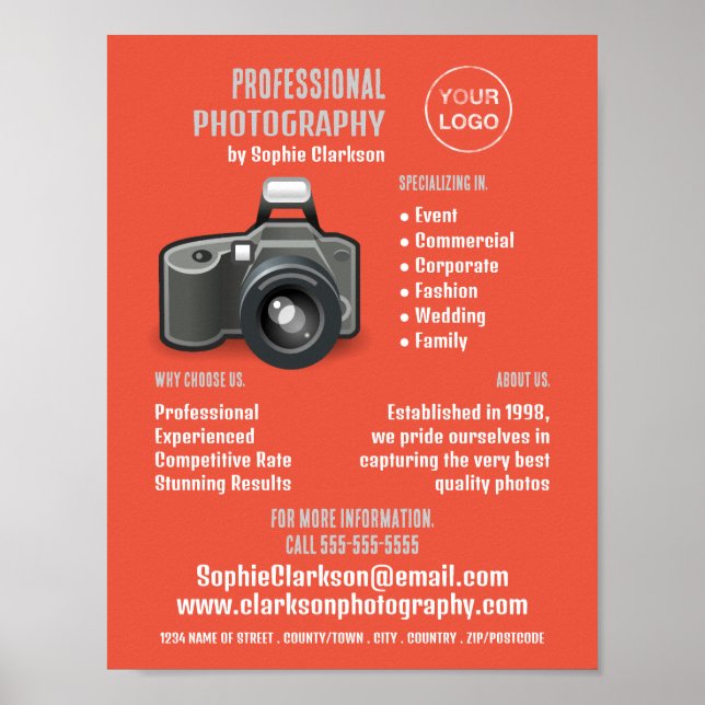 Flash-kameraikon, fotograf-, fotouthyrnings- poster (Framsidan)