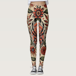 Flash Tattospider Blommigt Anpassningsbar Mönster Leggings