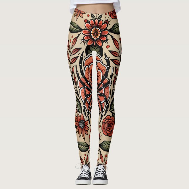 Flash Tattospider Blommigt Anpassningsbar Mönster Leggings (Framsida)