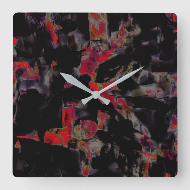 Flashröda fläckar på mörk grått rocky base, strukt fyrkantig klocka (Framsida)