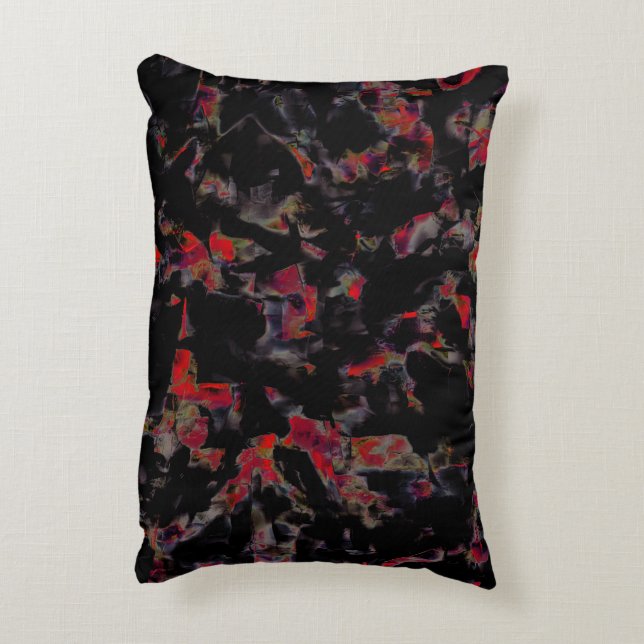 Flashröda fläckar på mörk grått rocky base, strukt prydnadskudde (Baksidan(Vertikal))