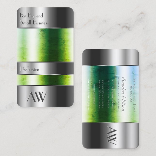 Flashy Aluminium Box med Grönt Poison Monogram Visitkort (Fram/baksida)