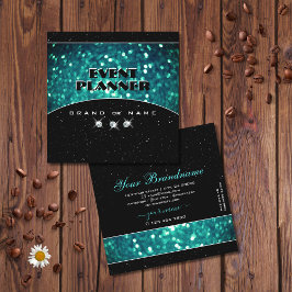 Flashy Black and Teal Sparkling Glitter Glamous Fyrkantigt Visitkort