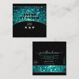 Flashy Black and Teal Sparkling Glitter med Logoty Fyrkantigt Visitkort