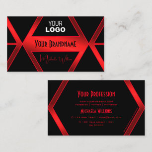 Flashy Black Geometric Shimmery Red-Chic med Logot Visitkort