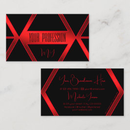Flashy Black Geometric Shimmery Red med Monogram Visitkort