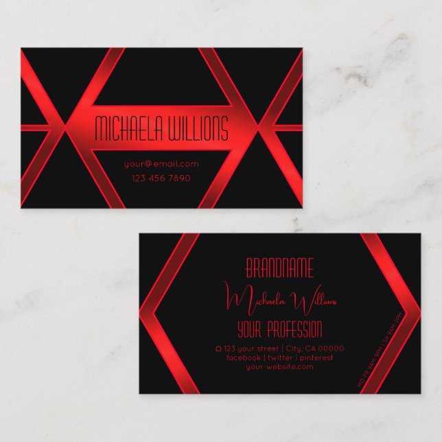 Flashy Black Geometric Shimmery Red Snyggt Modern Visitkort (Fram/baksida)