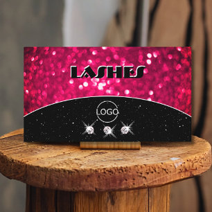 Flashy Black Girly Rosa Sparkling Glitter Add Logo Visitkort