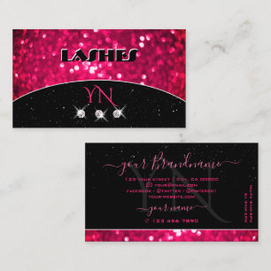 Flashy Black Girly Rosa Sparkling Glitter Monogram Visitkort